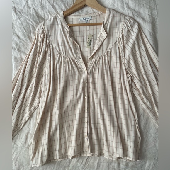 ✨NWT✨ Madewell Balloon Sleeve Button-down Peasant Top in Windowpane - Picture 4 of 11